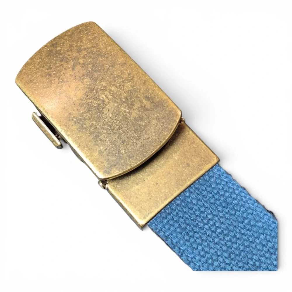 Anson Men's 39 Adjustable Canvas Web Belt Blue Brass Tone Military Slide Buckle